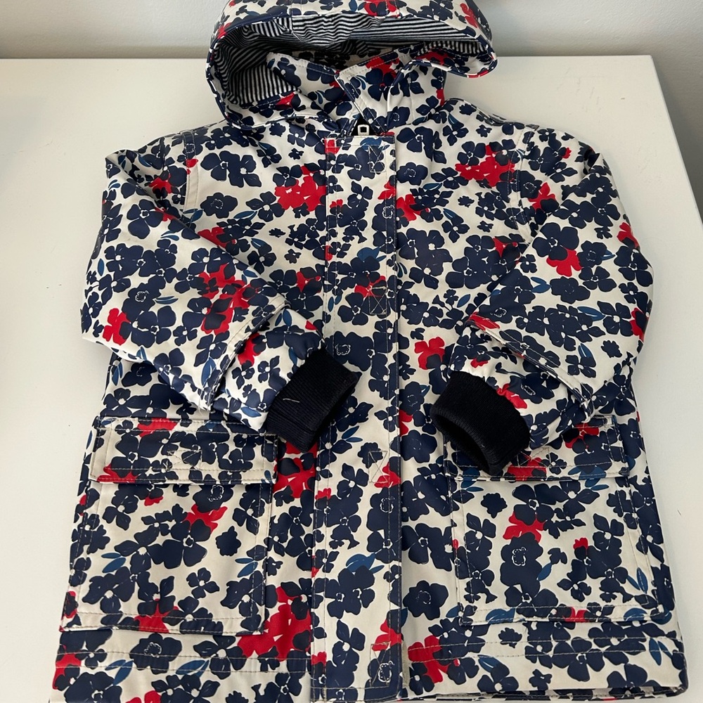 Petit Bateau Floral Raincoat - Red and Blue
